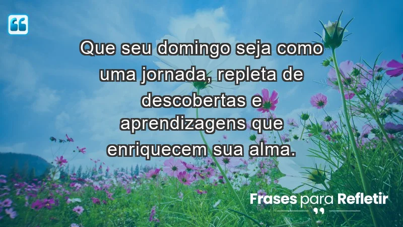 - Que seu domingo seja como uma jornada, repleta de descobertas e aprendizagens que enriquecem sua alma.