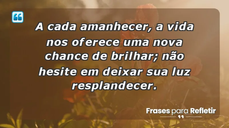 - A cada amanhecer, a vida nos oferece uma nova chance de brilhar; não hesite em deixar sua luz resplandecer.