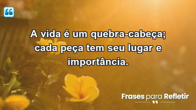 - A vida é um quebra-cabeça; cada peça tem seu lugar e importância.