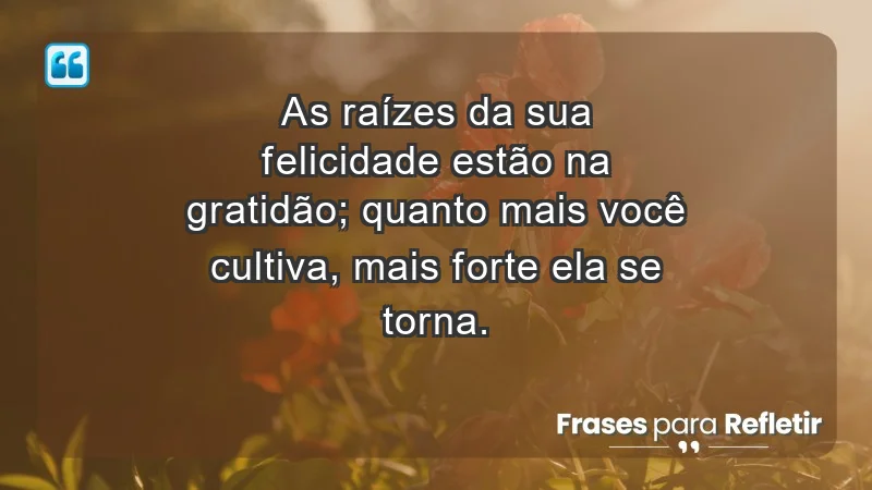 - As raízes da sua felicidade estão na gratidão; quanto mais você cultiva, mais forte ela se torna.