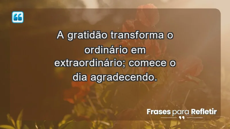 - A gratidão transforma o ordinário em extraordinário; comece o dia agradecendo.