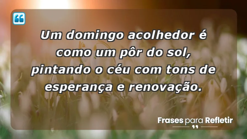 - Um domingo acolhedor é como um pôr do sol, pintando o céu com tons de esperança e renovação.