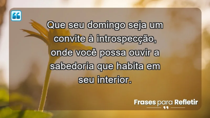 - Que seu domingo seja um convite à introspecção, onde você possa ouvir a sabedoria que habita em seu interior.