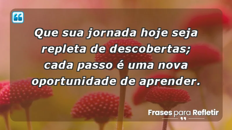 - Que sua jornada hoje seja repleta de descobertas; cada passo é uma nova oportunidade de aprender.