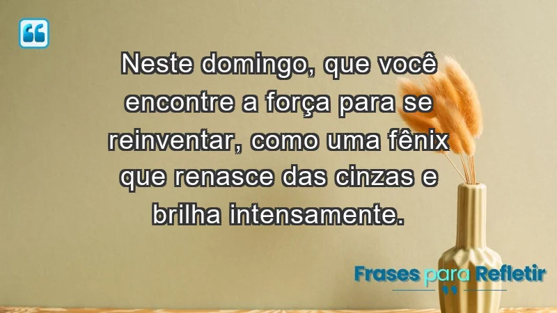 - Neste domingo, que você encontre a força para se reinventar, como uma fênix que renasce das cinzas e brilha intensamente.