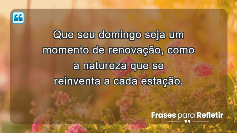 - Que seu domingo seja um momento de renovação, como a natureza que se reinventa a cada estação.