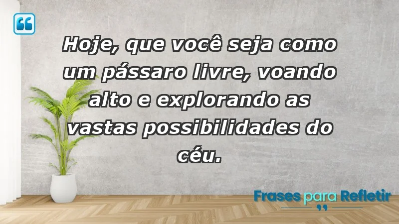 - Hoje, que você seja como um pássaro livre, voando alto e explorando as vastas possibilidades do céu.