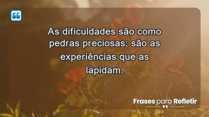 - As dificuldades são como pedras preciosas; são as experiências que as lapidam.