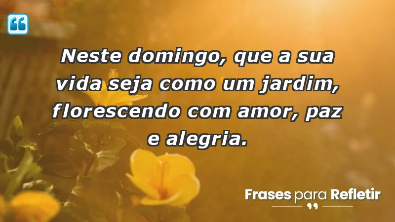 - Neste domingo, que a sua vida seja como um jardim, florescendo com amor, paz e alegria.