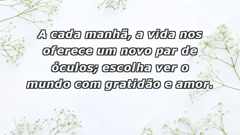 - A cada manhã, a vida nos oferece um novo par de óculos; escolha ver o mundo com gratidão e amor.