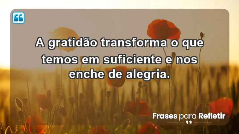 - A gratidão transforma o que temos em suficiente e nos enche de alegria.