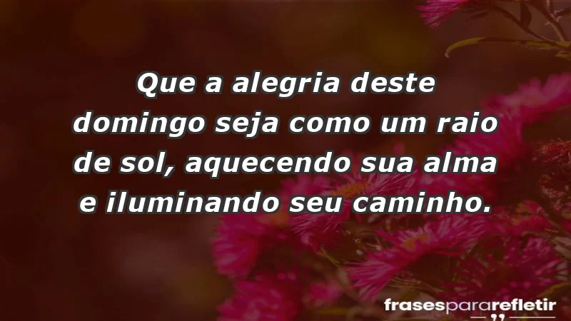 - Que a alegria deste domingo seja como um raio de sol, aquecendo sua alma e iluminando seu caminho.