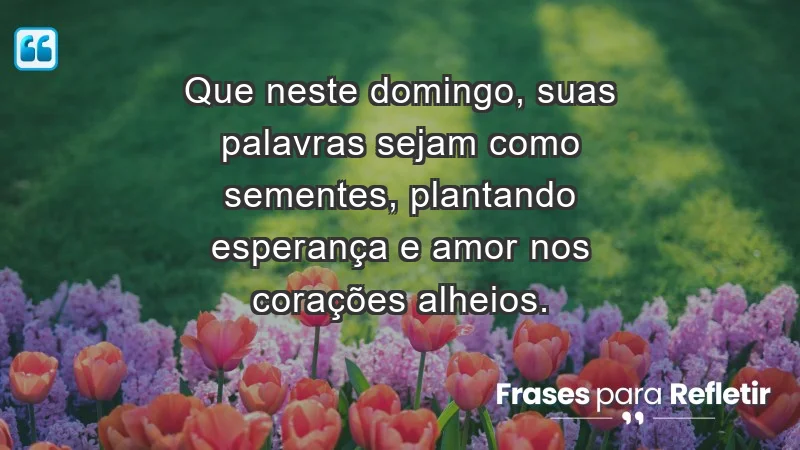 - Que neste domingo, suas palavras sejam como sementes, plantando esperança e amor nos corações alheios.