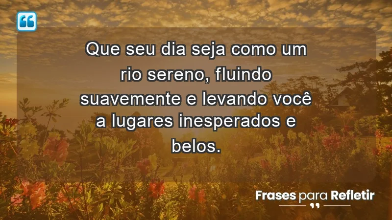 - Que seu dia seja como um rio sereno, fluindo suavemente e levando você a lugares inesperados e belos.