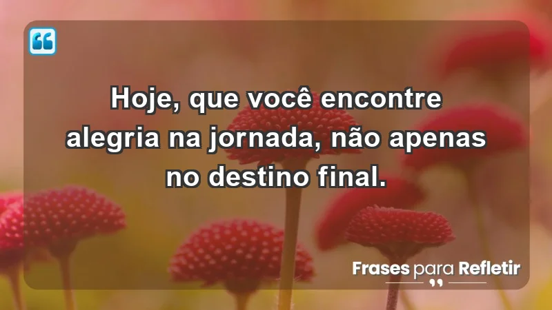 - Hoje, que você encontre alegria na jornada, não apenas no destino final.