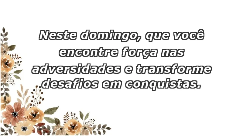 - Neste domingo, que você encontre força nas adversidades e transforme desafios em conquistas.