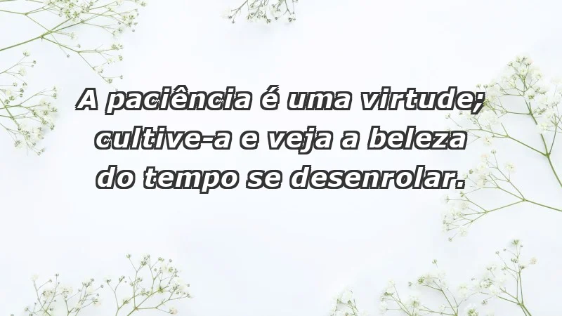 - A paciência é uma virtude; cultive-a e veja a beleza do tempo se desenrolar.