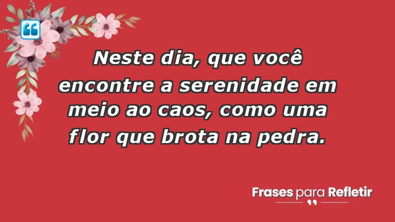 - Neste dia, que você encontre a serenidade em meio ao caos, como uma flor que brota na pedra.