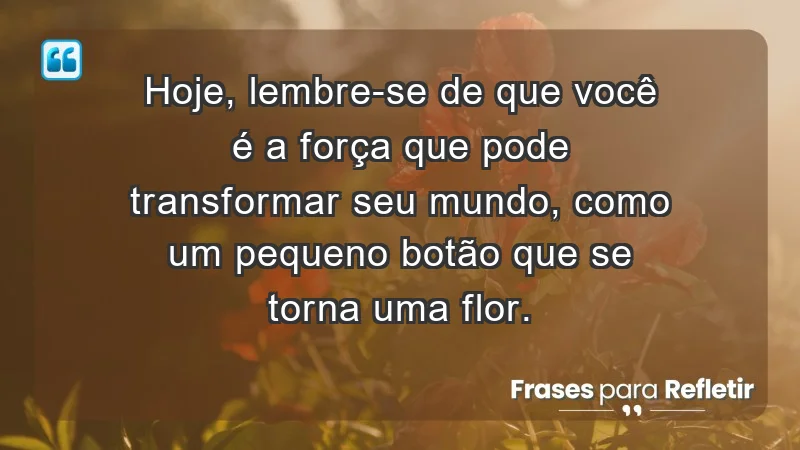 - Hoje, lembre-se de que você é a força que pode transformar seu mundo, como um pequeno botão que se torna uma flor.