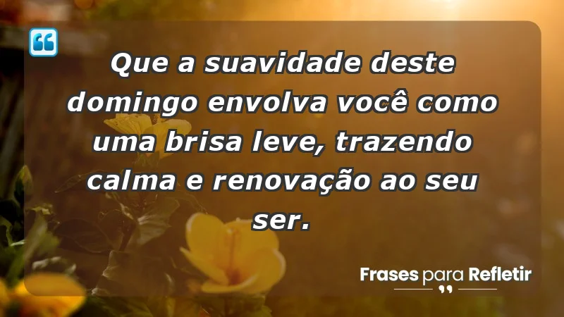 - Que a suavidade deste domingo envolva você como uma brisa leve, trazendo calma e renovação ao seu ser.