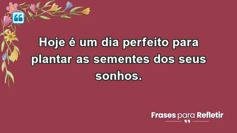 - Hoje é um dia perfeito para plantar as sementes dos seus sonhos.