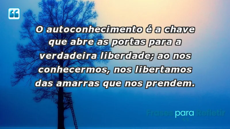 - O autoconhecimento é a chave que abre as portas para a verdadeira liberdade; ao nos conhecermos, nos libertamos das amarras que nos prendem.