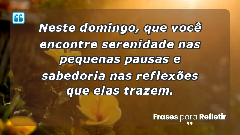 - Neste domingo, que você encontre serenidade nas pequenas pausas e sabedoria nas reflexões que elas trazem.