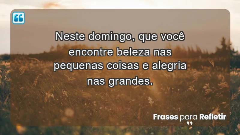 - Neste domingo, que você encontre beleza nas pequenas coisas e alegria nas grandes.