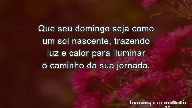 - Que seu domingo seja como um sol nascente, trazendo luz e calor para iluminar o caminho da sua jornada.