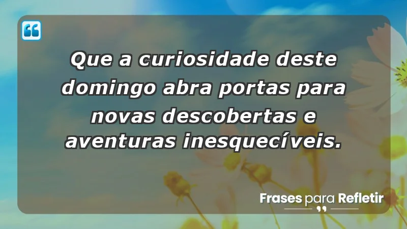 - Que a curiosidade deste domingo abra portas para novas descobertas e aventuras inesquecíveis.