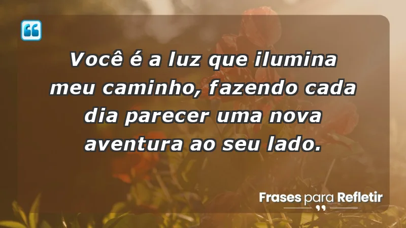 - Você é a luz que ilumina meu caminho, fazendo cada dia parecer uma nova aventura ao seu lado.