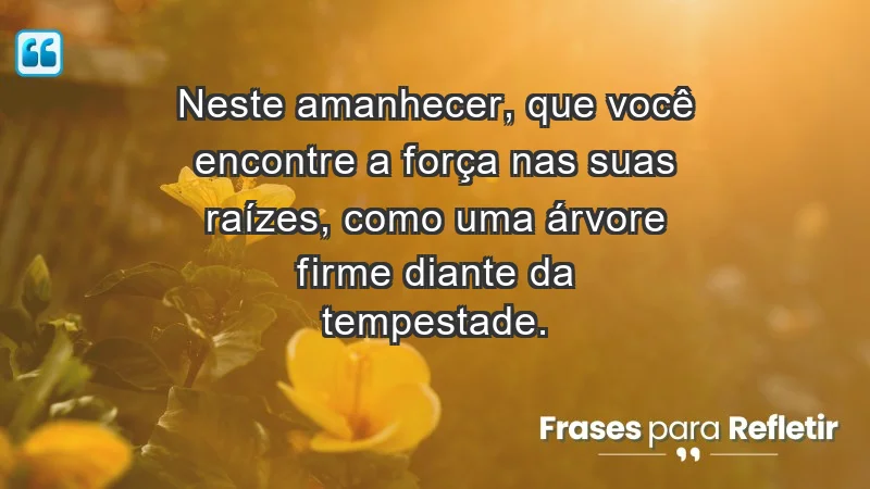 - Neste amanhecer, que você encontre a força nas suas raízes, como uma árvore firme diante da tempestade.