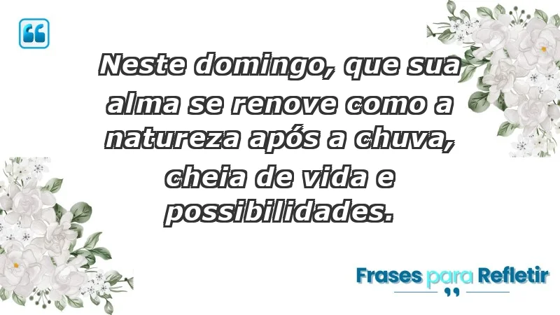 - Neste domingo, que sua alma se renove como a natureza após a chuva, cheia de vida e possibilidades.