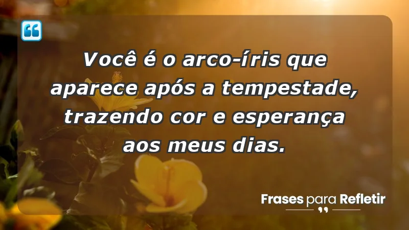 - Você é o arco-íris que aparece após a tempestade, trazendo cor e esperança aos meus dias.