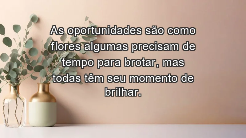 - As oportunidades são como flores: algumas precisam de tempo para brotar, mas todas têm seu momento de brilhar.