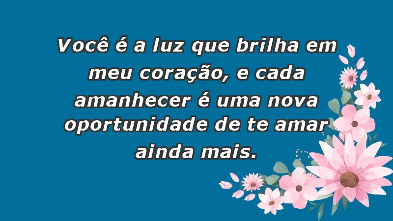 - Você é a luz que brilha em meu coração, e cada amanhecer é uma nova oportunidade de te amar ainda mais.