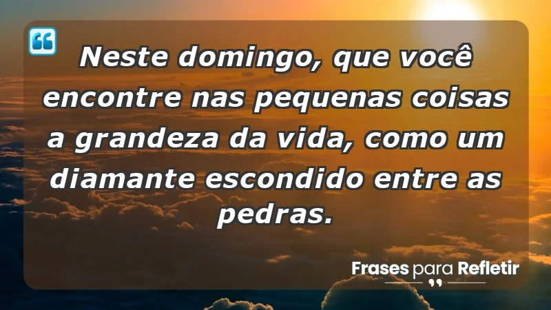 - Neste domingo, que você encontre nas pequenas coisas a grandeza da vida, como um diamante escondido entre as pedras.