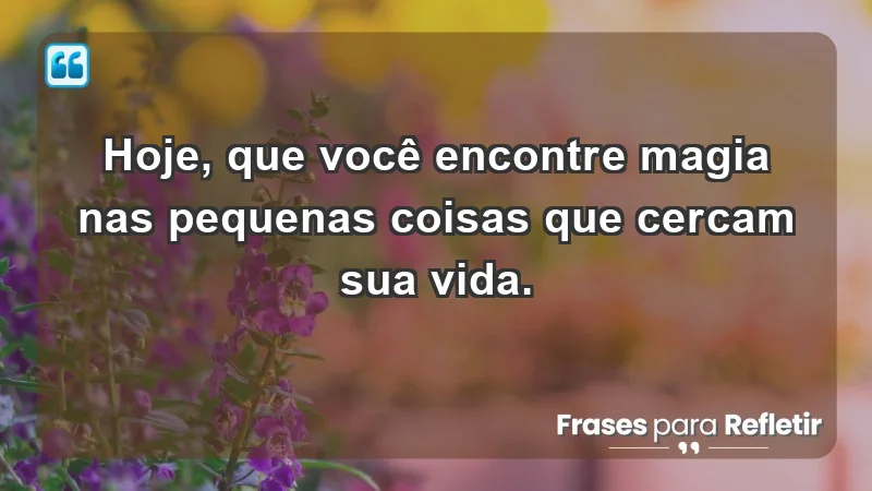 - Hoje, que você encontre magia nas pequenas coisas que cercam sua vida.