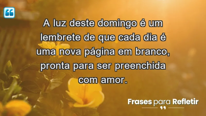 - A luz deste domingo é um lembrete de que cada dia é uma nova página em branco, pronta para ser preenchida com amor.