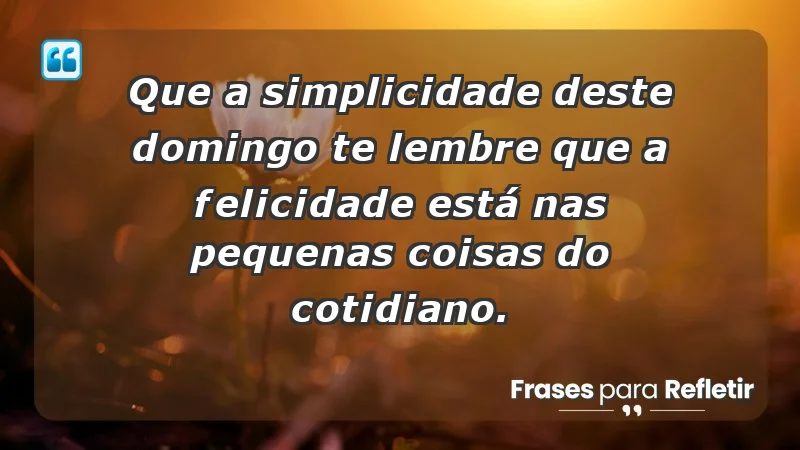 - Que a simplicidade deste domingo te lembre que a felicidade está nas pequenas coisas do cotidiano.