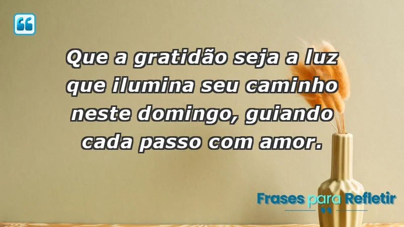 - Que a gratidão seja a luz que ilumina seu caminho neste domingo, guiando cada passo com amor.