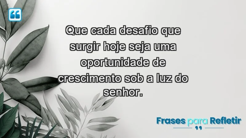 - Que cada desafio que surgir hoje seja uma oportunidade de crescimento sob a luz do Senhor.