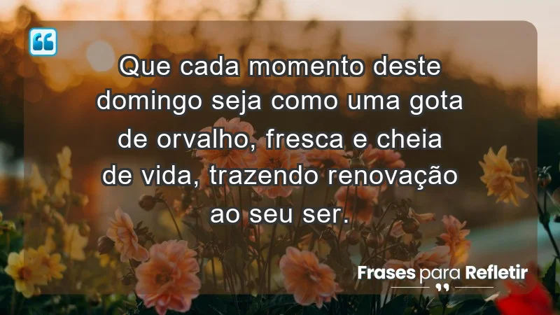 - Que cada momento deste domingo seja como uma gota de orvalho, fresca e cheia de vida, trazendo renovação ao seu ser.