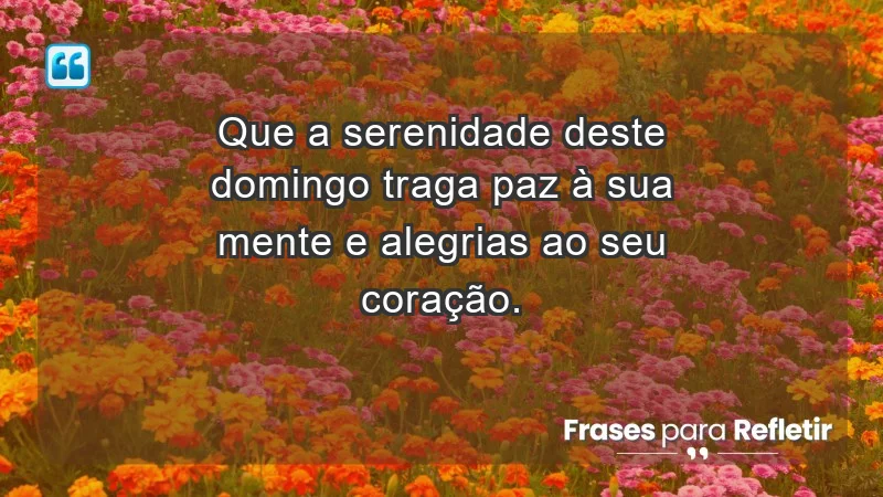 - Que a serenidade deste domingo traga paz à sua mente e alegrias ao seu coração.