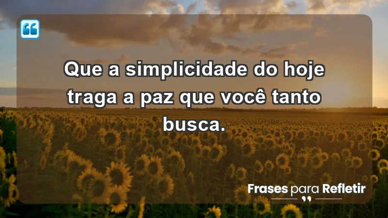 - Que a simplicidade do hoje traga a paz que você tanto busca.