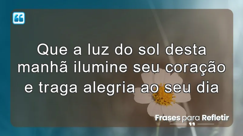 Que a luz do sol desta manhã ilumine seu coração e traga alegria ao seu dia.