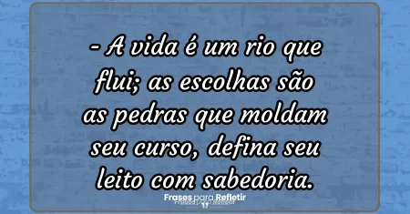 A vida é um rio que flui; as escolhas são as pedras que moldam seu curso, defina seu leito com sabedoria.