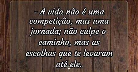 A vida não é uma competição, mas uma jornada; não culpe o caminho, mas as escolhas que te levaram até ele.