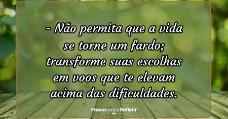 Não permita que a vida se torne um fardo; transforme suas escolhas em voos que te elevam acima das dificuldades.